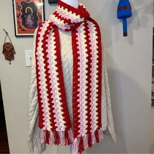 Red, Pink, and White Handmade Crochet Scarf